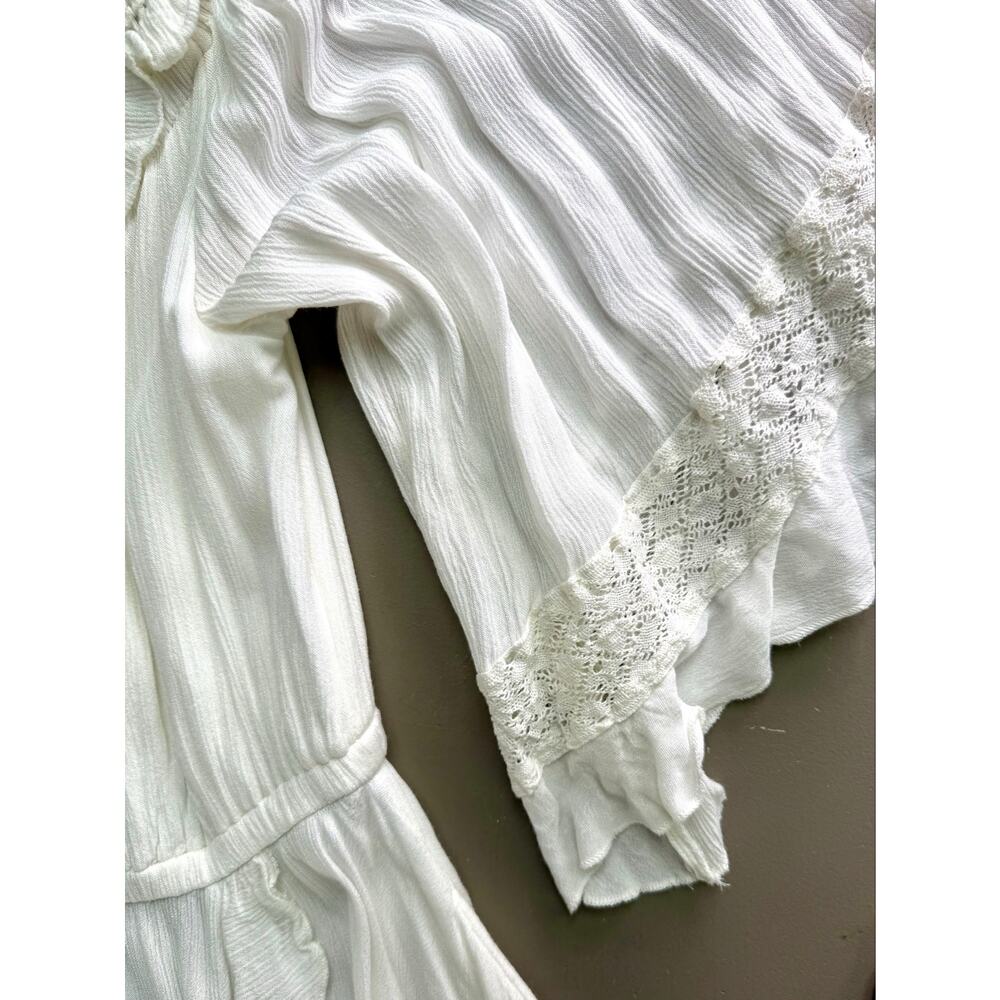 Free People Ivory Boho Maxi Dress XS Bell Sleeve Prairie Festival Cottagecore - Picture 6 of 8
